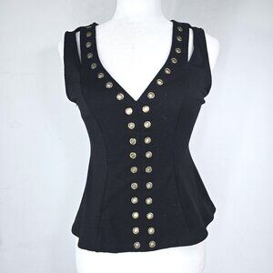 Guess Black Gold Rivet Studded V Neck Sleeveless Peplum Top ModWife Whimsigoth